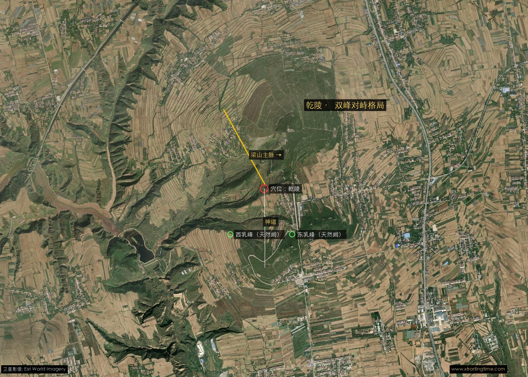 乾陵 · 双峰对峙 卫星标注图